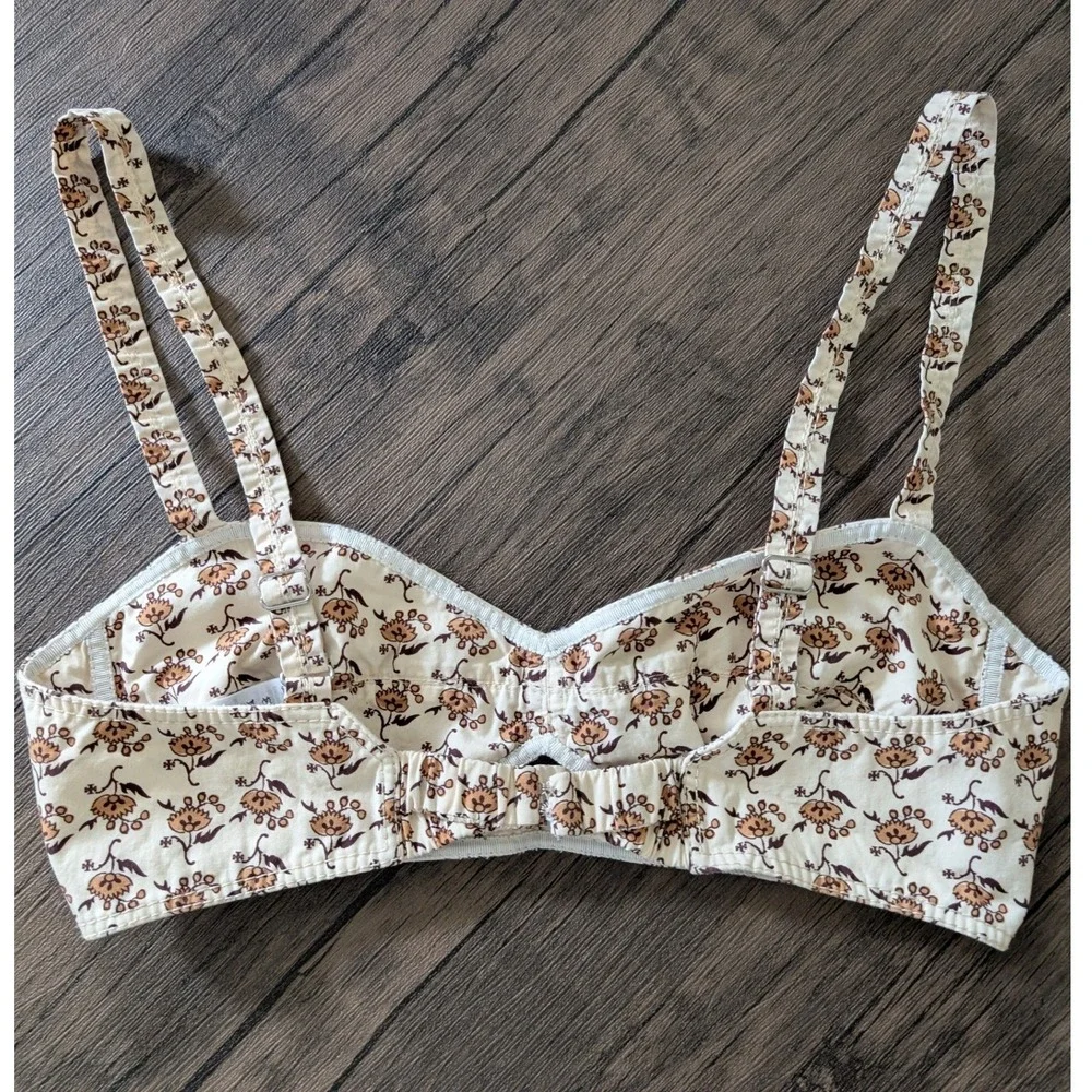 Tory Burch Dandelion Print Cotton Bra Top Cream Brown Size 2